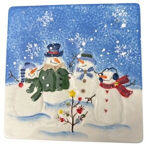 Sonoma Button Up Ceramic Square Trivet/Wall Hanging Snowman Family Holiday